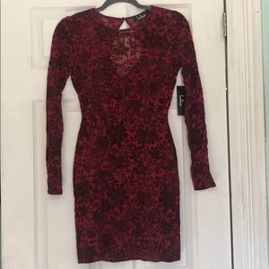 Lulus red velvet flowered cocktail dress
